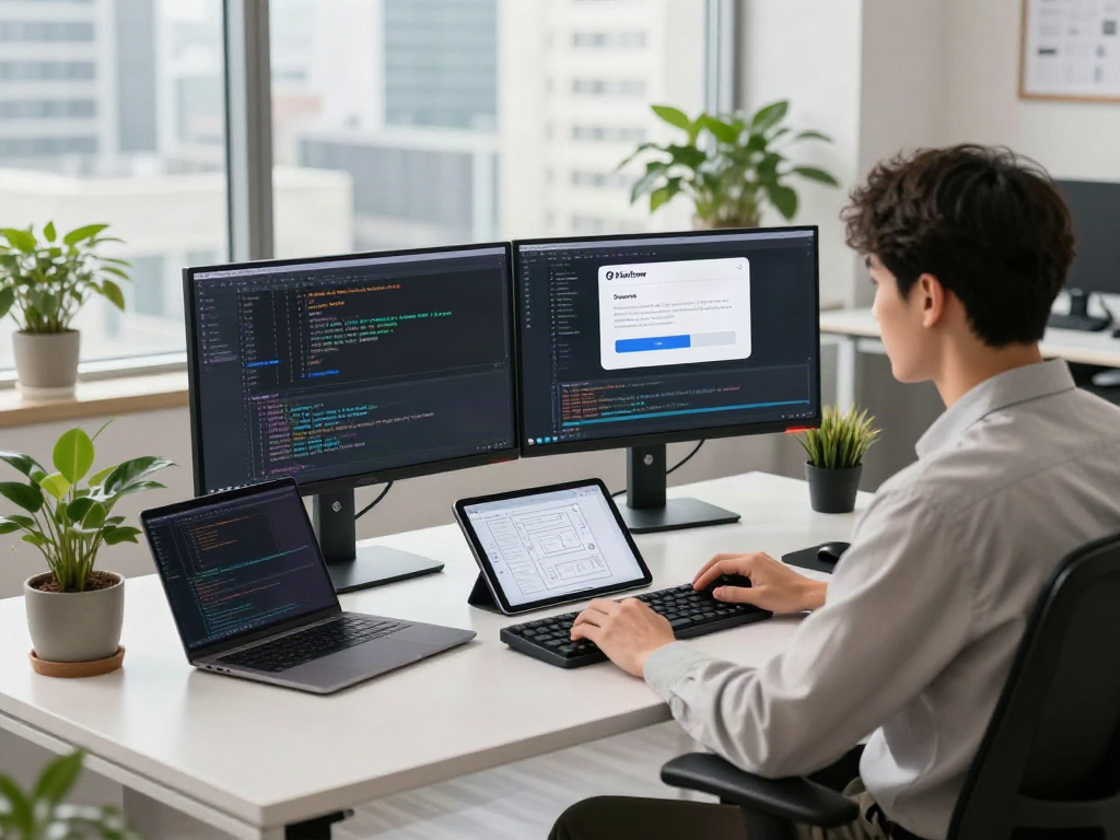 Pikashow apk download showcased in a modern workspace with coding setup and tech gadgets