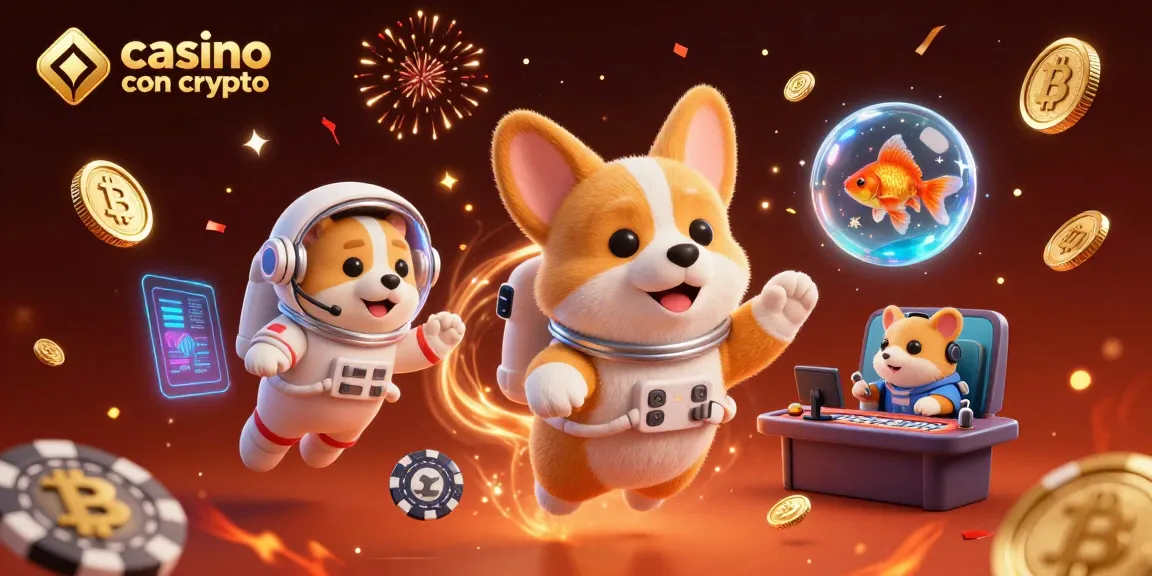 Gioca nel casino con crypto mentre il corgi astronauta fluttua tra monete e blockchain.