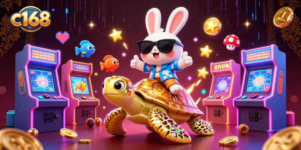 Experience fun with c168 at an exciting casino scene featuring a lucky rabbit and golden turtle.