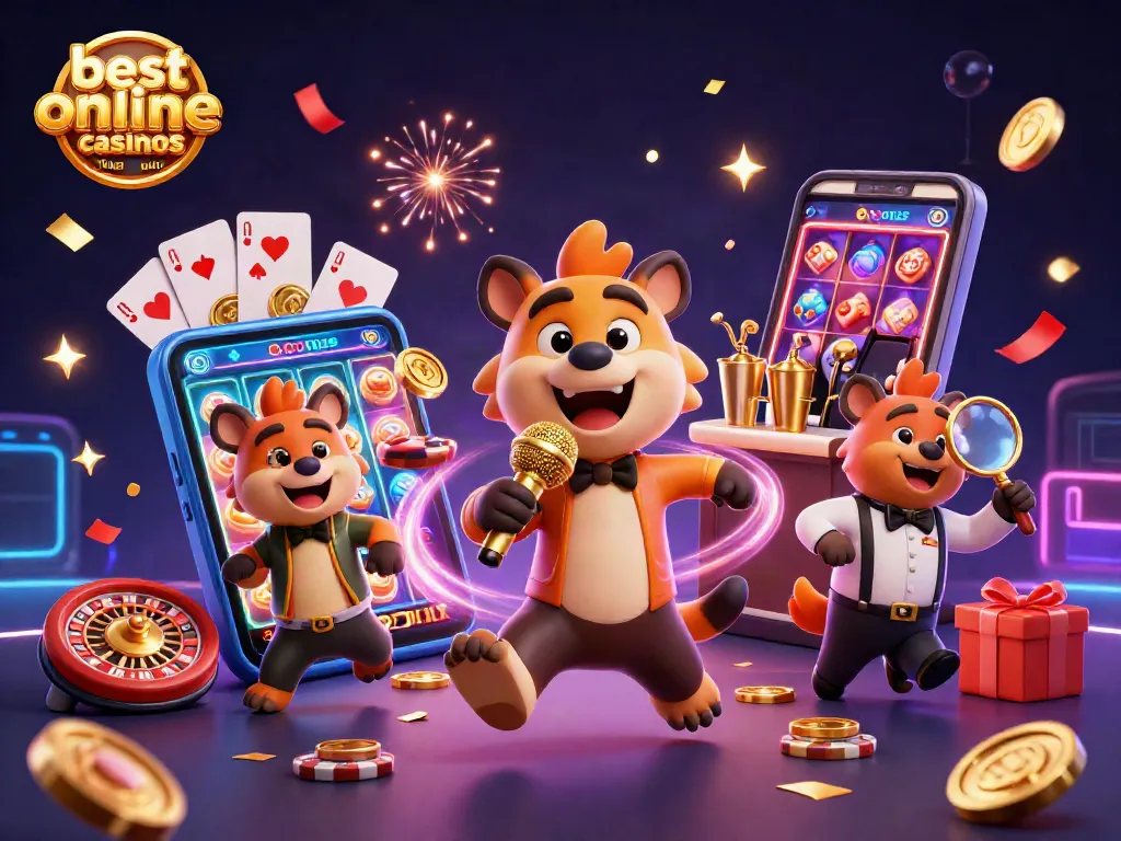 Engaging scene showcasing the best online casinos like pulsz with hyenas in a comedy casino atmosphere.