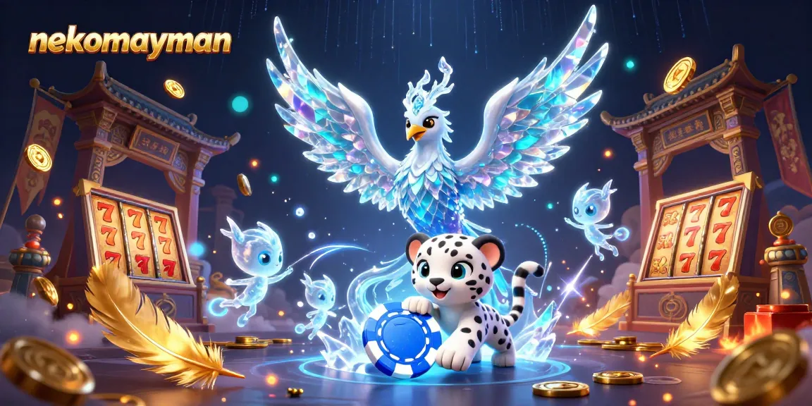Players interact with nekomayman, witnessing the ice phoenix alongside gaming elements bursting with excitement.