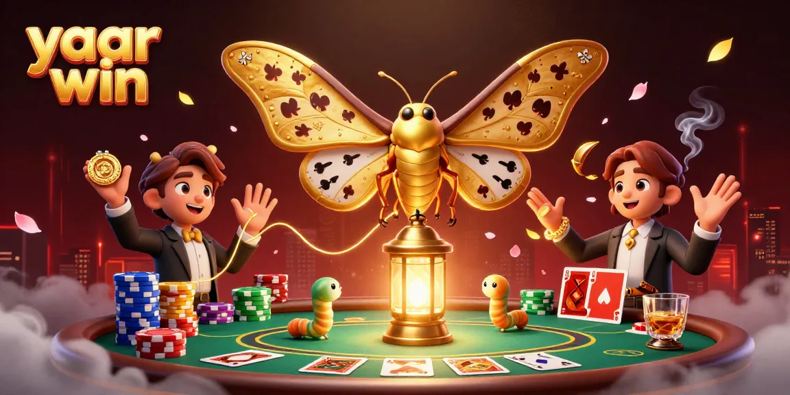 Experience the thrill of yaar win with vibrant casino elements and an enchanted 3D moth scene.