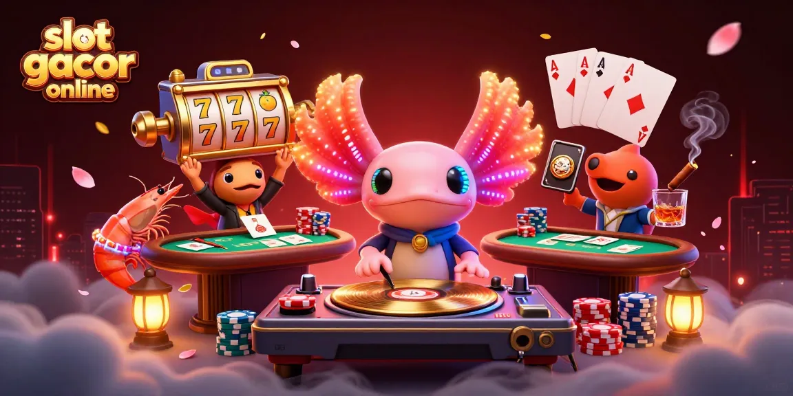 Menggairahkan permainan slot gacor online dengan DJ axolotl neon dan elemen kasino yang kaya.
