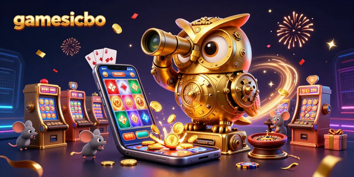 Experience excitement at gamesicbo with a vibrant 3D casino illustration featuring unique characters and games.