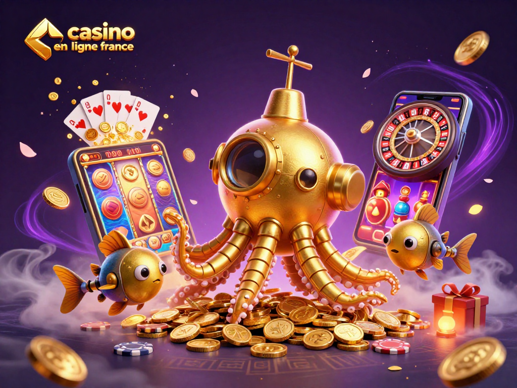 Jouez au casino en ligne france avec un kraken en or et des jeux de casino colorés.
