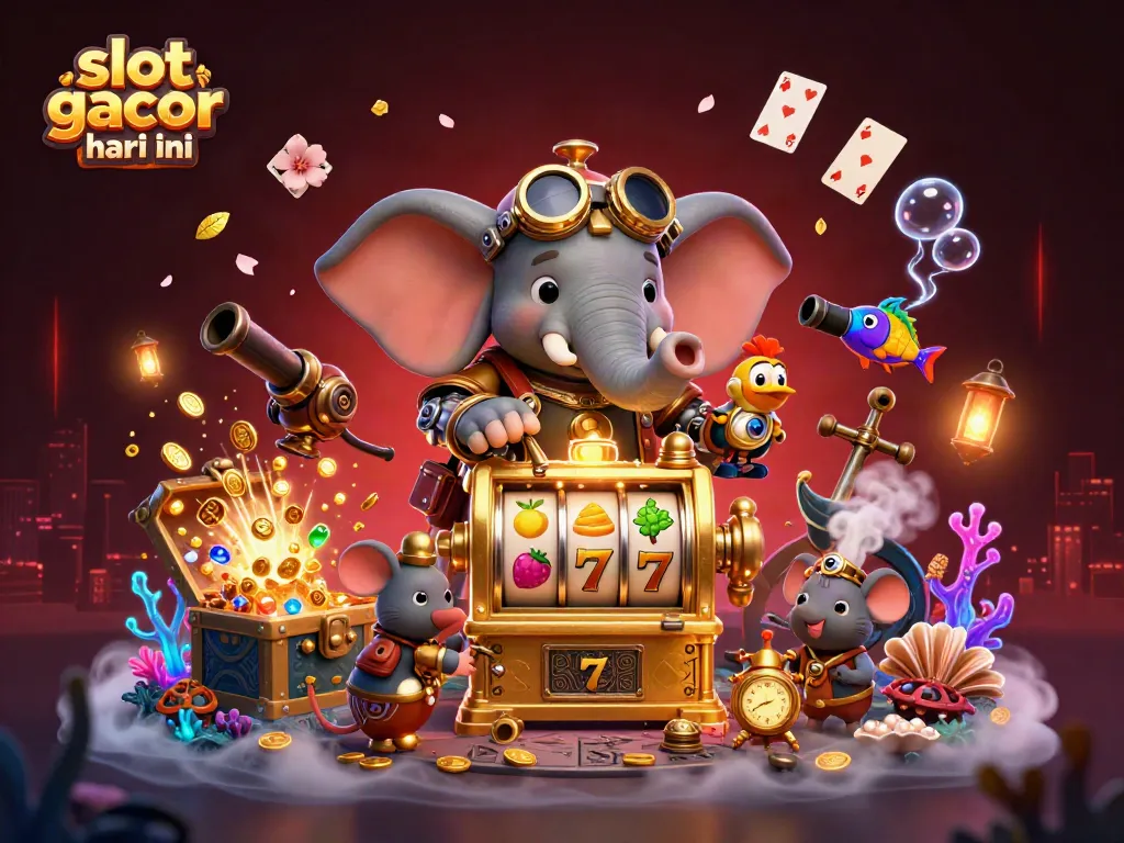 Experience thrilling slot gacor hari ini with a steampunk elephant and dynamic game elements.