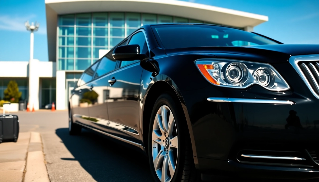 Experience premium airport limo service with a stylish black limousine ready at the terminal.