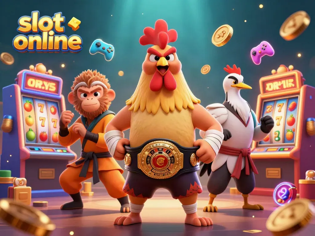 Experience excitement with slot online reels featuring vibrant characters in a casino-themed illustration.