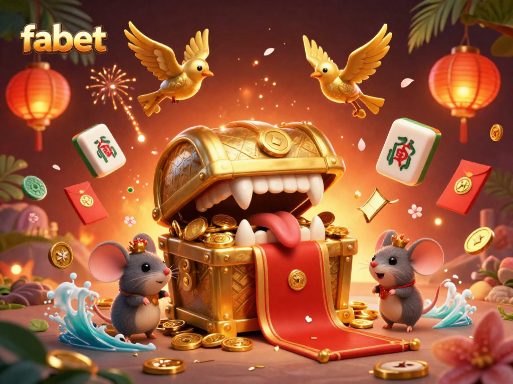 Experience the thrills of fabet with a dynamic illustration showcasing treasure and casino riches.