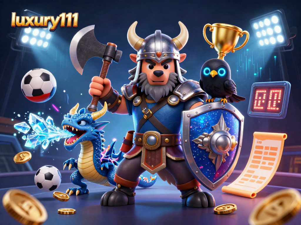 Win big with luxury111 sports betting featuring a Viking warrior, dragon, and dynamic game elements.