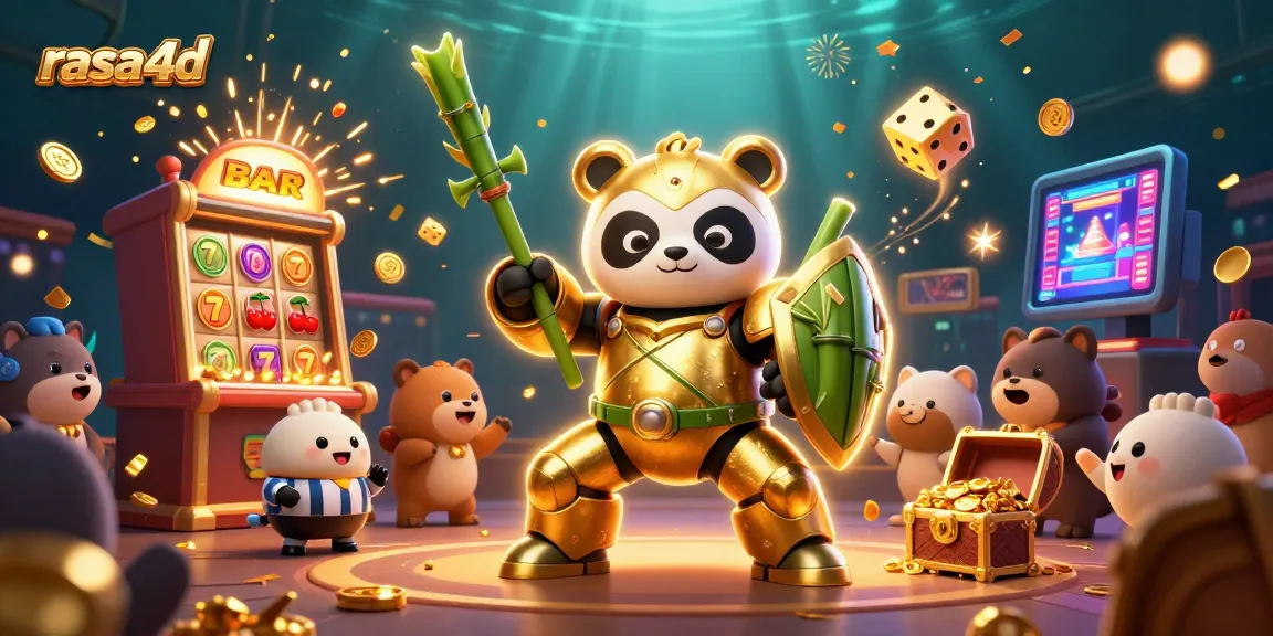 Rasa4d menghadirkan antusiasme kasino dengan panda emas dan robot bertema bambu dalam adegan penuh aksi.