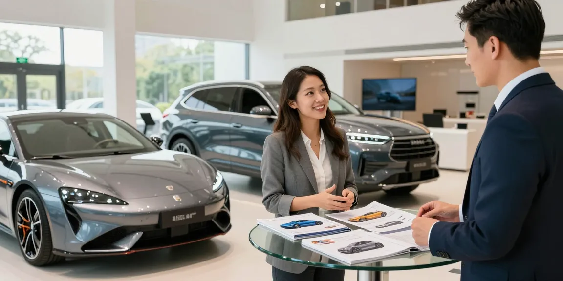 Pengalaman sewa mobil mewah LUXURY 777 dengan pelanggan dan agen dalam showroom modern.