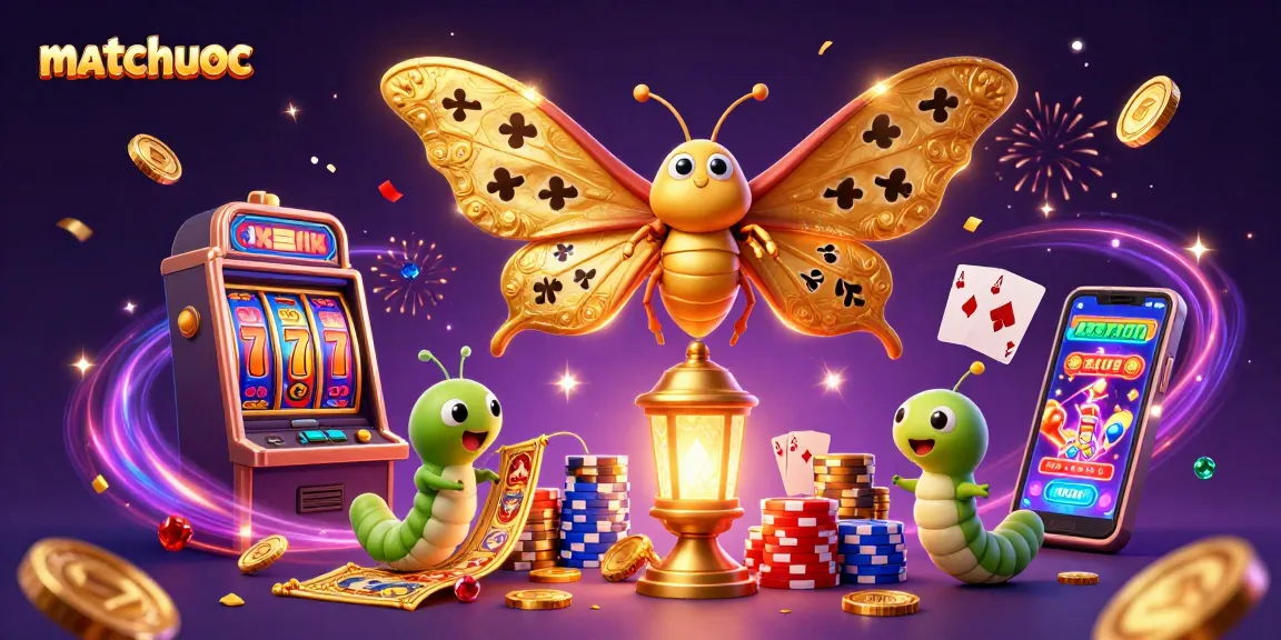 Spinning slot machine reels create excitement with matchuoc, featuring a vibrant casino scene.