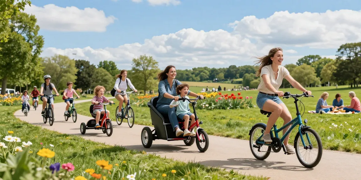 Best electric tricycles showcased in a vibrant park scene with families enjoying a leisurely ride.