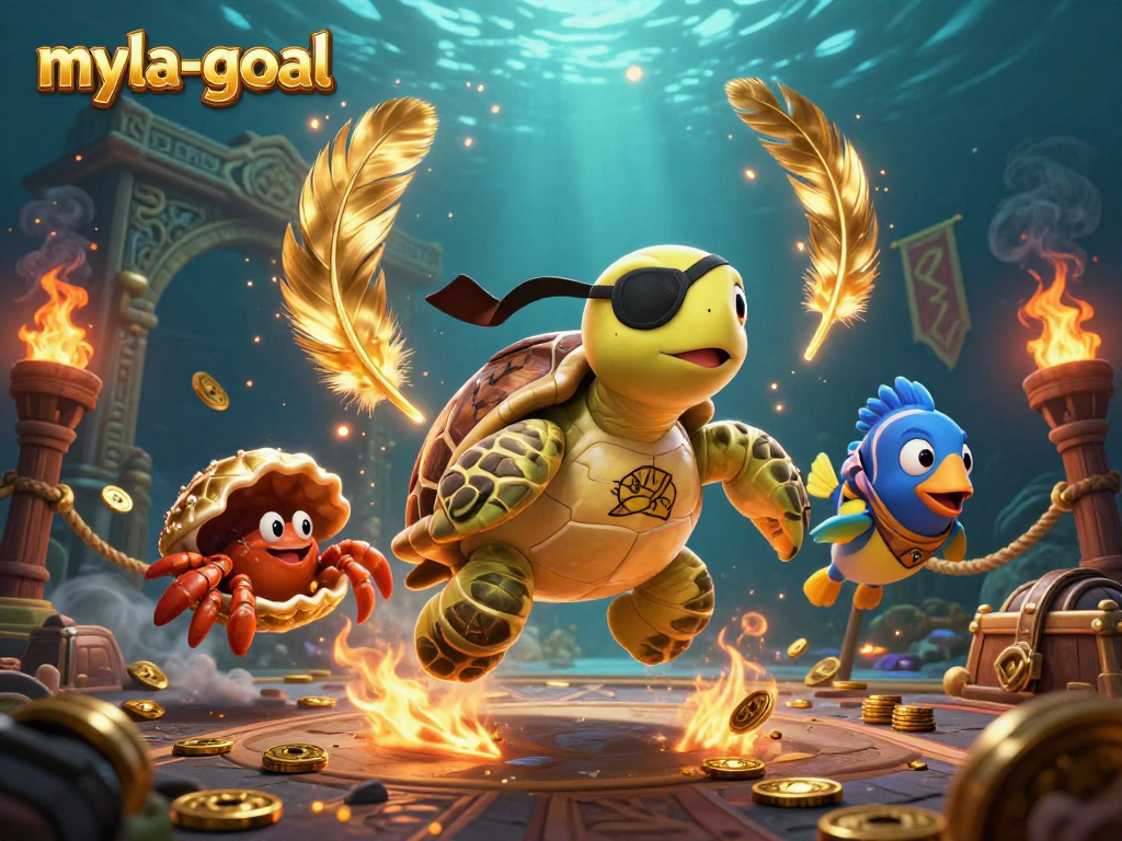 Engage in the adventurous world of myla-goal, where a cartoon pirate turtle and friends unveil treasures.