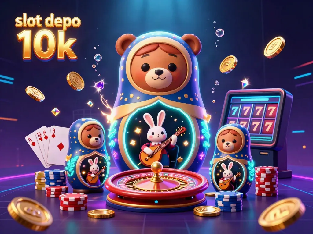 Experience the excitement of slot depo 10k with adorable bear characters and dynamic casino elements in a 3D vibrant scene.