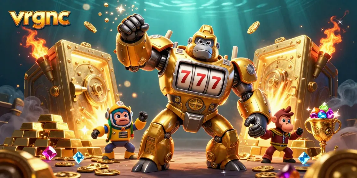 Spin to win with vrgnc’s immersive gameplay featuring a golden gorilla mech and treasure