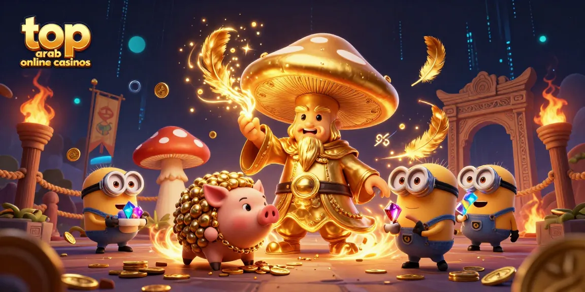 Experience the thrill in top arab online casinos with wizard and treasures in a vibrant 3D scene.