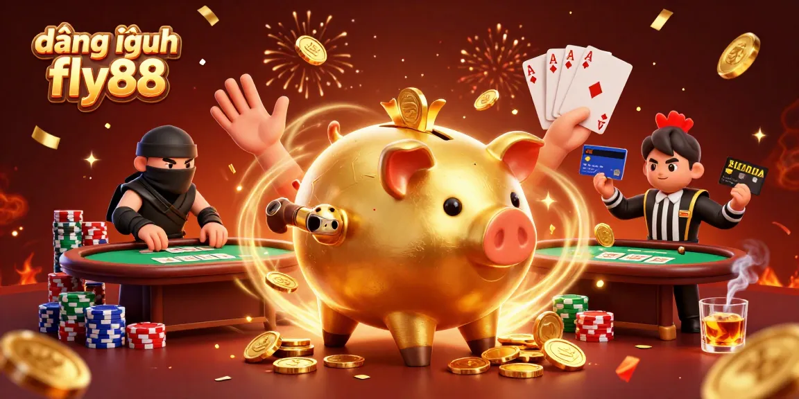 Experience thrilling moments with đăng nhập fly88 as the golden piggy bank and friends create a lively casino scene.