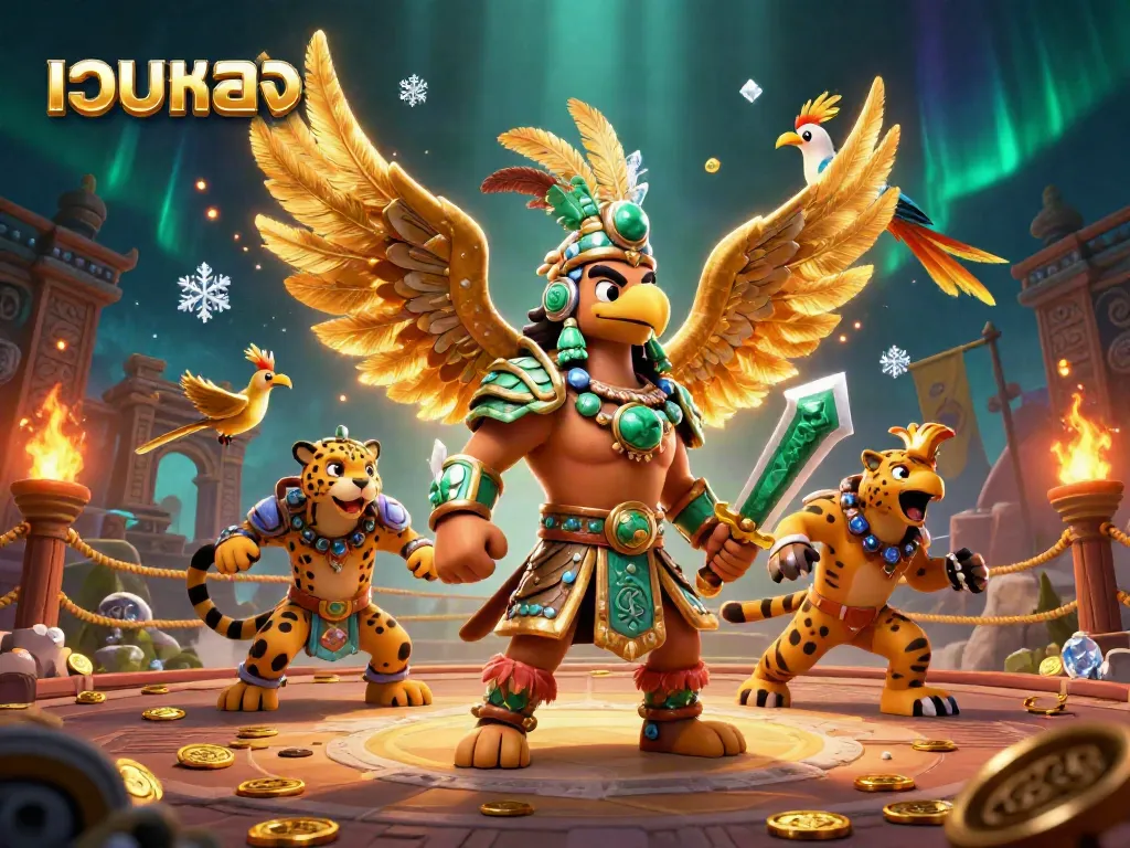 Engage in the thrilling excitement of เว็บตรง casinos, featuring vibrant Aztec-themed characters and environmental elements.