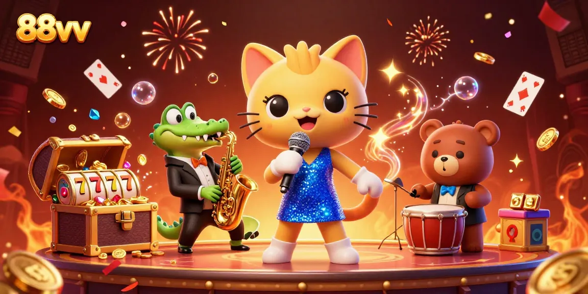 Experience thrilling wins at 88vv with dynamic casino games featuring celebrating characters.