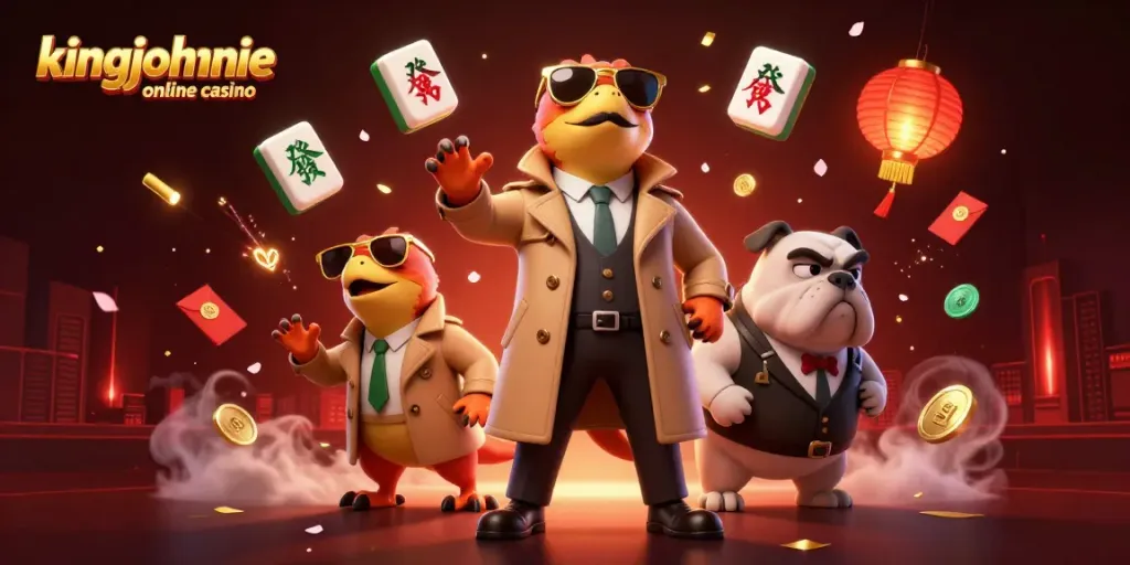 Experience thrills at kingjohnnie online casino with cartoon raptors and vibrant gambling elements.
