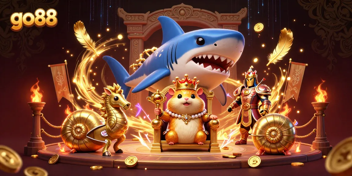 Explore the thrilling world of go88 while the golden hamster king reigns from his megalodon throne.