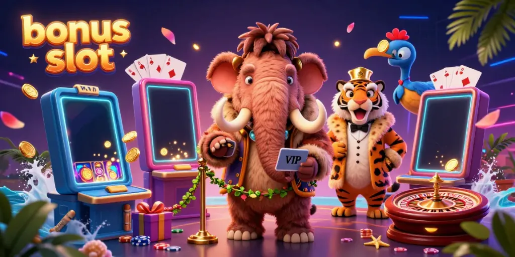 Experience thrilling gameplay with the best bonus slot promotions, featuring cartoon characters in a vivid casino scene.