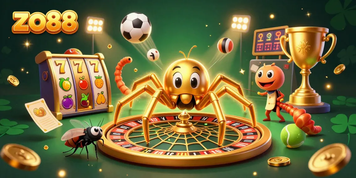 Experience the thrill of betting at zo88 with a vibrant 3D casino illustration featuring dynamic games.