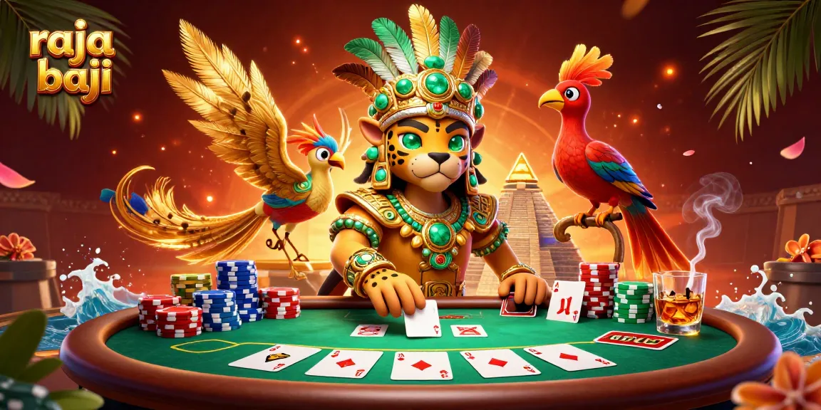 Experience thrilling poker action with raja baji’s vibrant scene of a Mayan jaguar priest and quetzal bird.
