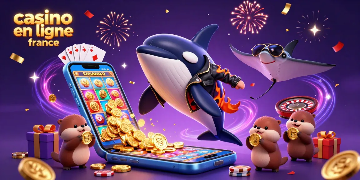Gagnez avec casino en ligne France en jouant aux machines à sous, entouré de pièces d'or et de personnages amusants.