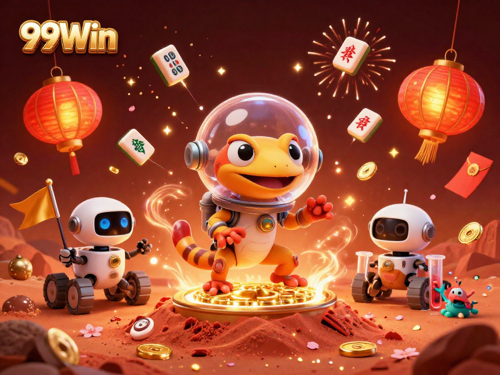 Experience the thrill of 99Win's vibrant casino world with our animated Martian gecko and games!